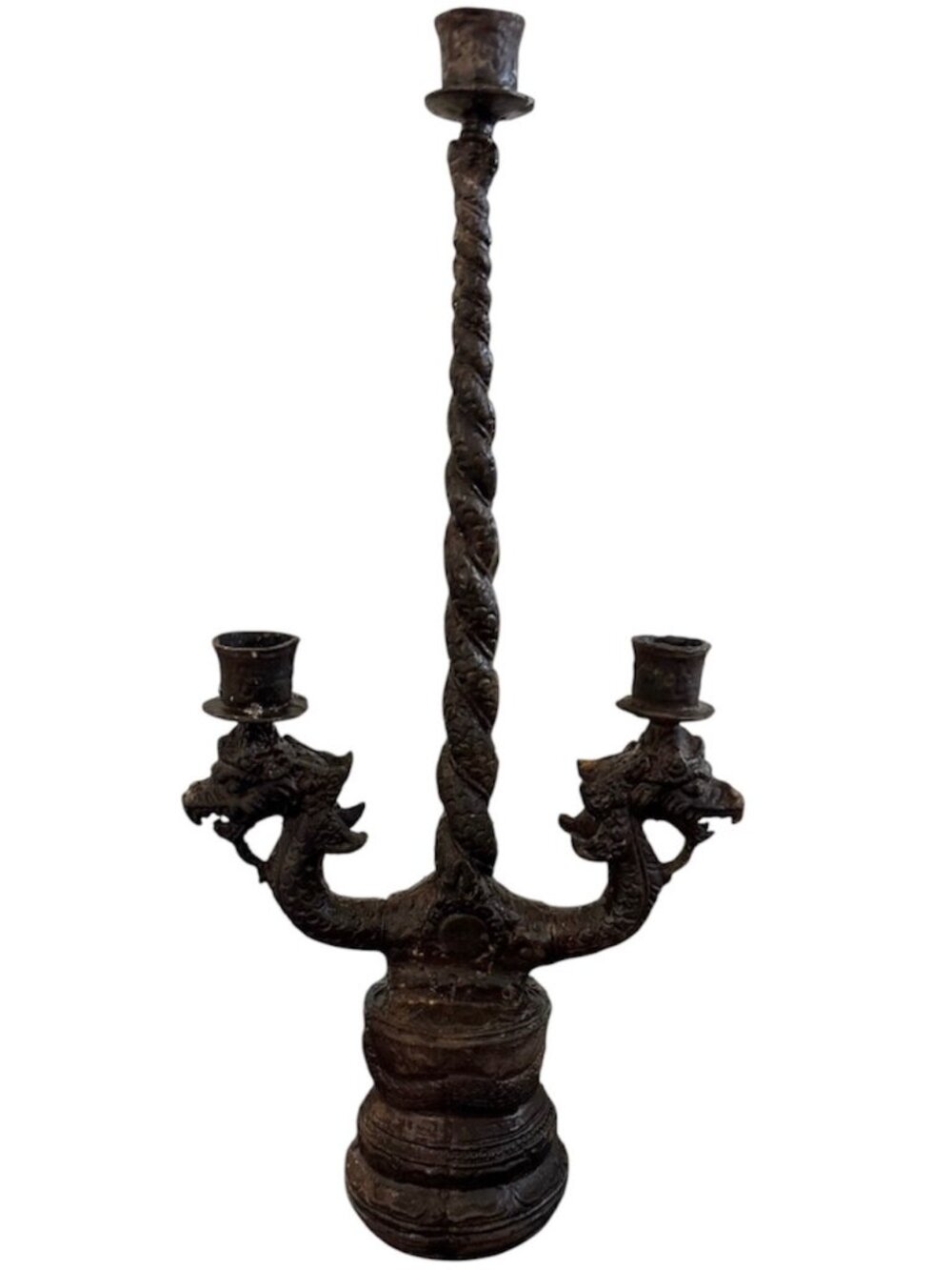 Antique Metal Naga Dragon Statue Candlestick Candelabra Goth Fantasy Medieval